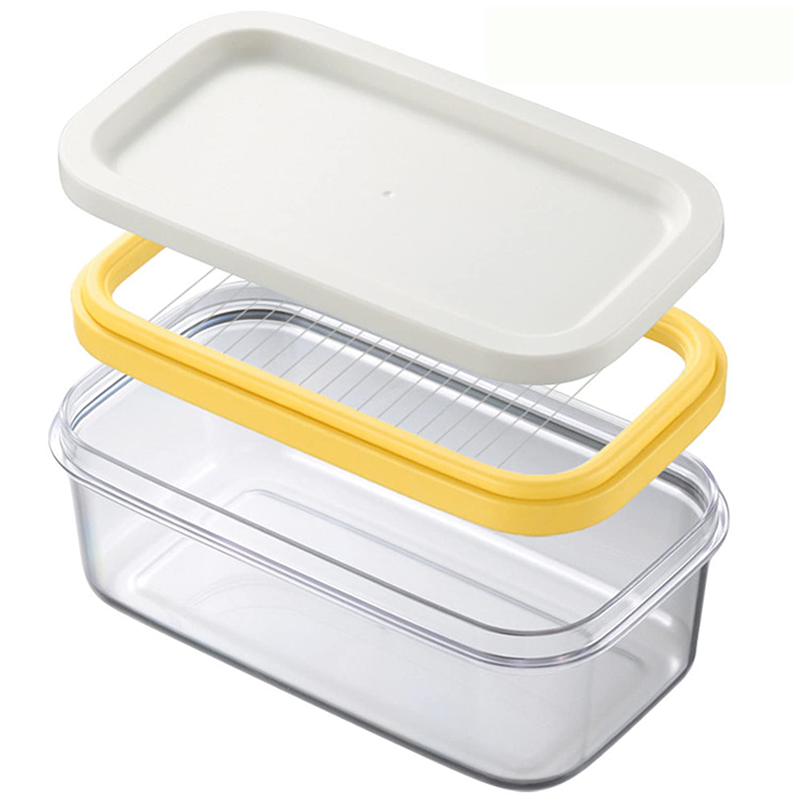 Butter Dish Butter Divider, Plastic Butter Dish Butter Keeper with Lid and Cutter Slicer, Butter Cutter Container, Butter Storage Box, for Easy Cutting, Household and Kitchen, 16.5 x 9 cm (White)