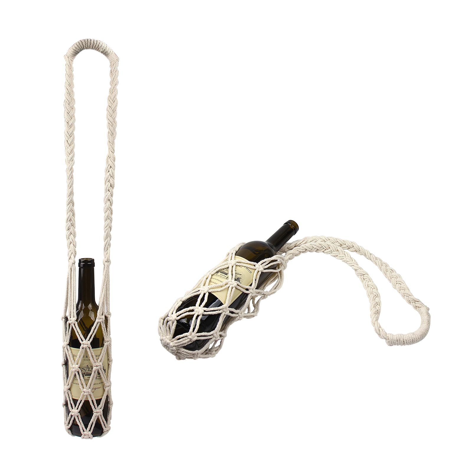 Porssaut 2pc Crochet Macrame Carrier Bag - Handmade Water Bottle Holder for Hiking, Cycling & Fitness