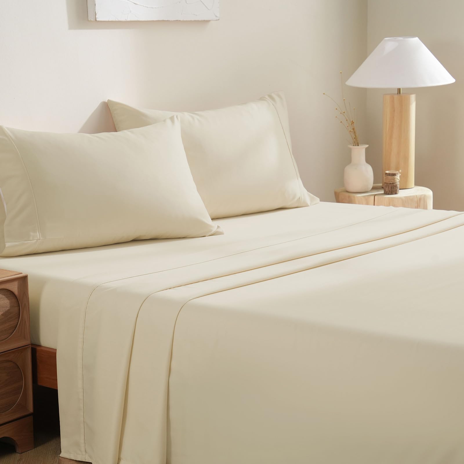 MCO Bedding Twin Bed Sheets Set - Soft Bed Sheets - Cooling Breathable Bedding Set with 16" Deep Pocket (3 Pieces, Twin, Beige Grey)
