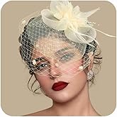 Masedy Fascinators Hats for Women Tea Party Hat Feather Mesh Headband Vintage Lace Cocktail Headwear Veil Hair Clip Church