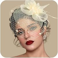 BABEYOND 1920s Fascinator Mesh Flower Pearl Veil Headband  display picture 2