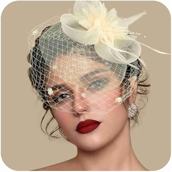 BABEYOND Fascinator Hat Veil Feather Fascinators Hair Clip  display picture 3