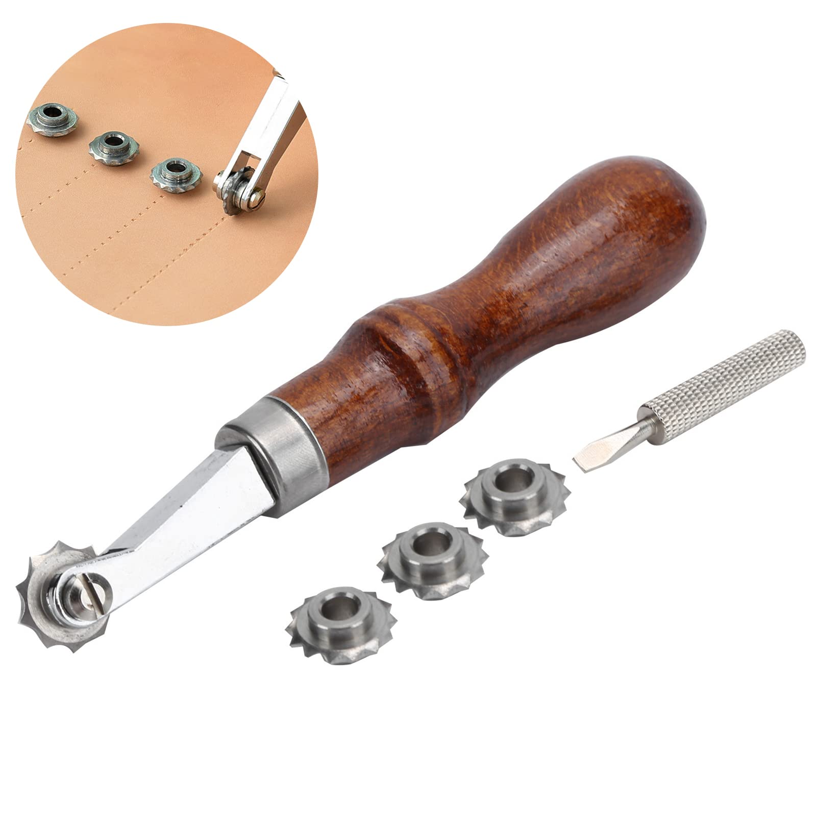 HERCHR Rotary Cutter Tracing Wheel Sewing Wheel Marker with Wooden Handle Tracing Sewing Tools Fabric Craft Stainless Steel Needle Stitch Marker Tool for Leather Paper