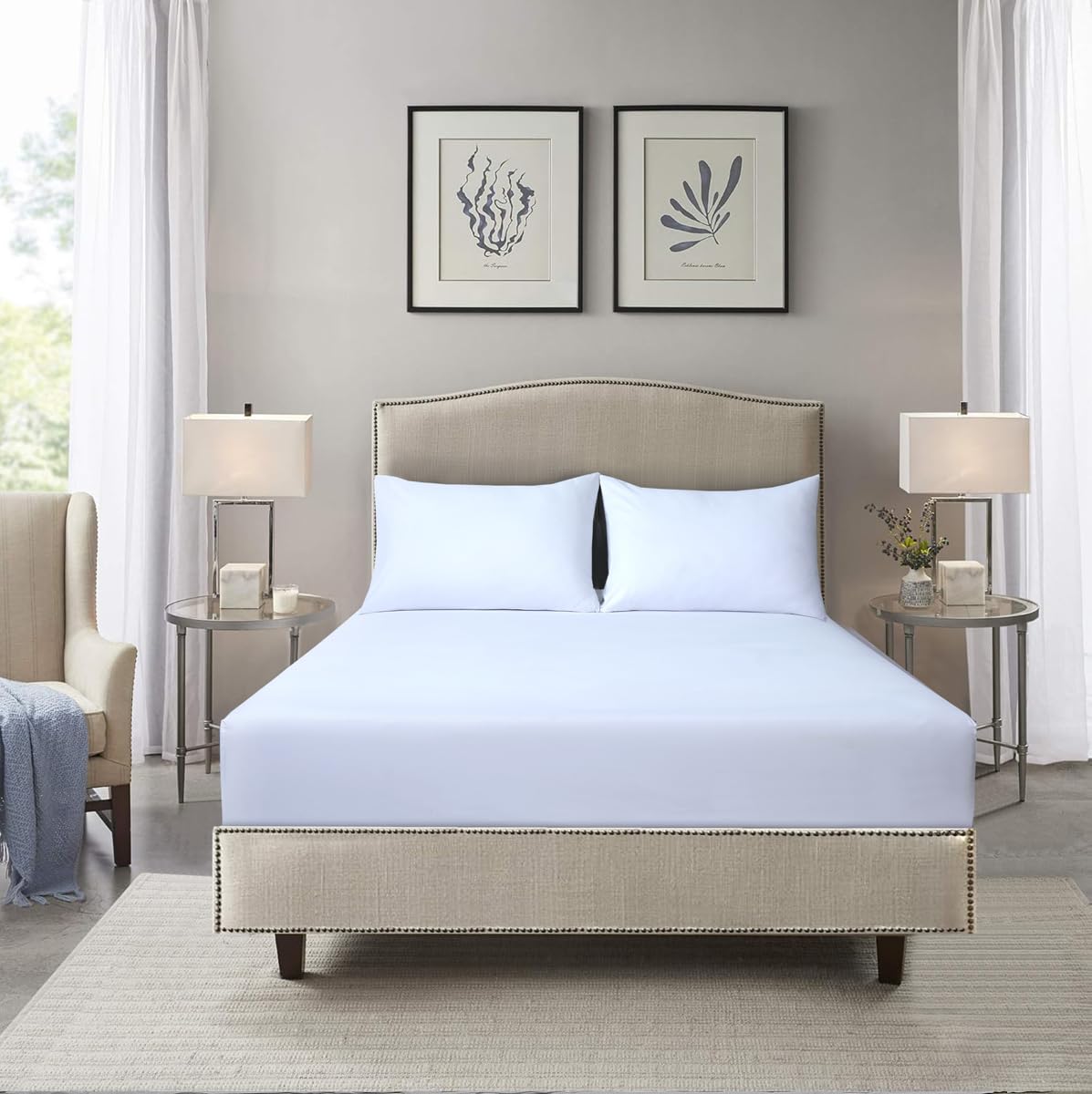 HADI LONDON Microfibre Fitted Sheet Single Double King and Super King - 16 inch (40 cm) Extra Deep Pocket Soft Plain Dyed Brushed Shrinkage and Fade Resistant Bed Sheet (White, Super King)