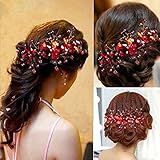 LOHOME® Ladies Pretty Red Rhinestone Handmade Headdress Bridal Wedding Flower Pearls Headband Hair Clip Comb