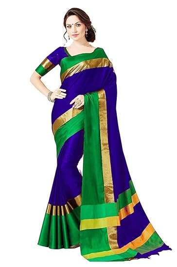 Women`s Cotton Silk saree with Blouse Piece(VISVA Variation(22)) (RoyalBlue)