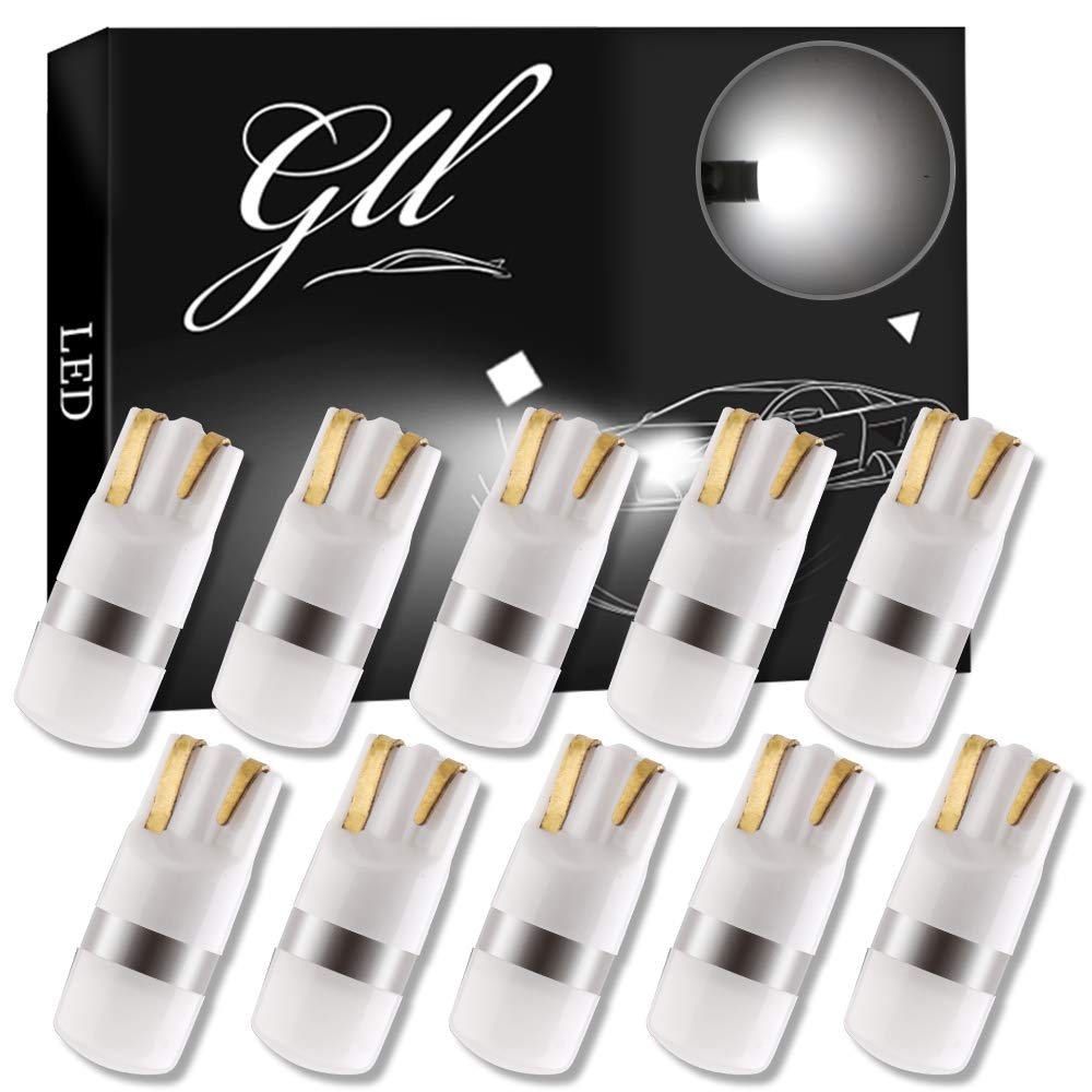 GLL T10 LED Bulbs White W5W 501 LED Bulbs 3030-1SMD with Lens 60 Lumens for Car LED Lights Bulbs Side Light Bulbs Number Plate Light Parking Light Interior Light (Pack of 10)