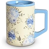 Elemental Insulated Coffee Mug - Triple-Wall Stainless Steel Summit Travel Cup for Hot and Cold Drinks - Thermal Coffee Mug with Lid and Handle for Camping, Office & Travel 16oz - Blue Blooms