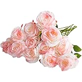 Zestique Rose Pink Artificial Roses Fake Flowers Not Bend The Peduncle with Stems for DIY Wedding Bouquets Bridal Shower Centerpieces Arrangements Tables Decorations 12pcs