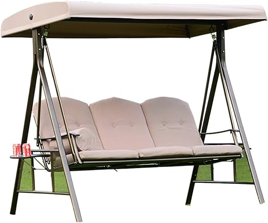 Amazon Com 3 Seats Benches Outdoor Porch Swing Chair Adjustable Polyester Awning Home Outdoor Swing Bench With Water Cup Holder To Send Cushion Garden Outdoor