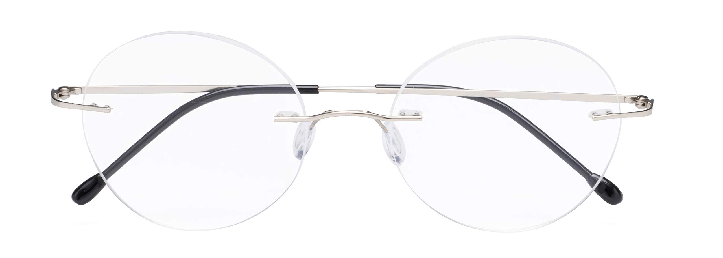 CessBlu Rimless Reading Glasses Round Readers for Men Women (Silver) +1.5