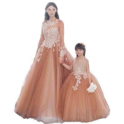 chinese dress ladies Blue Elegant Mother Daughter Evening Dress Kid Lace Ball Gown – Make Me  Elegant main image 0
