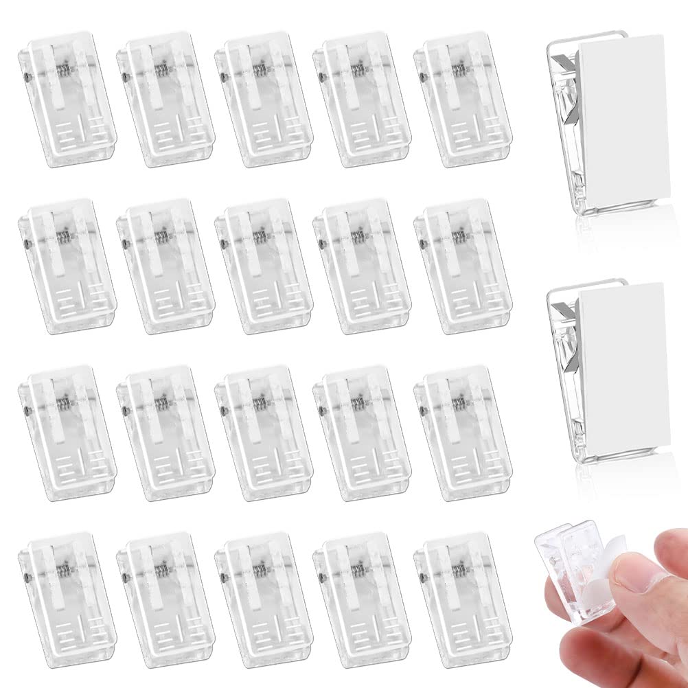 Photo 1 of 20 Pieces Self Adhesive Clips, Tapestry Sticky Wall Photo Poster Plastic Hanging Spring Light Clips for Office Decoration, Clear