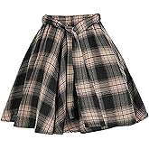 materasu Women’s High Waisted Pleated Skater Skirt Casual A-Line Mini Plaid Skirt