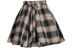 materasu Women’s High Waisted Pleated Skater Skirt Casual A-Line Mini Plaid Skirt