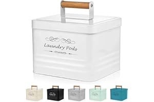 ELITAPRO Laundry Pods container Modern Farmhouse Laundry Pods Holder Metal Box Dispenser with Lid Laundry Room Decor and Accessories