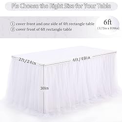 White Tulle Table Skirt for Rectangle Tables 6FT