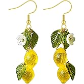 Lemon Fruit Earrings, 925 Sterling Silver Earrings for Women, Simulation Creative Handmade Cute Strawberry Raspberry Dangle Drop Jewelry