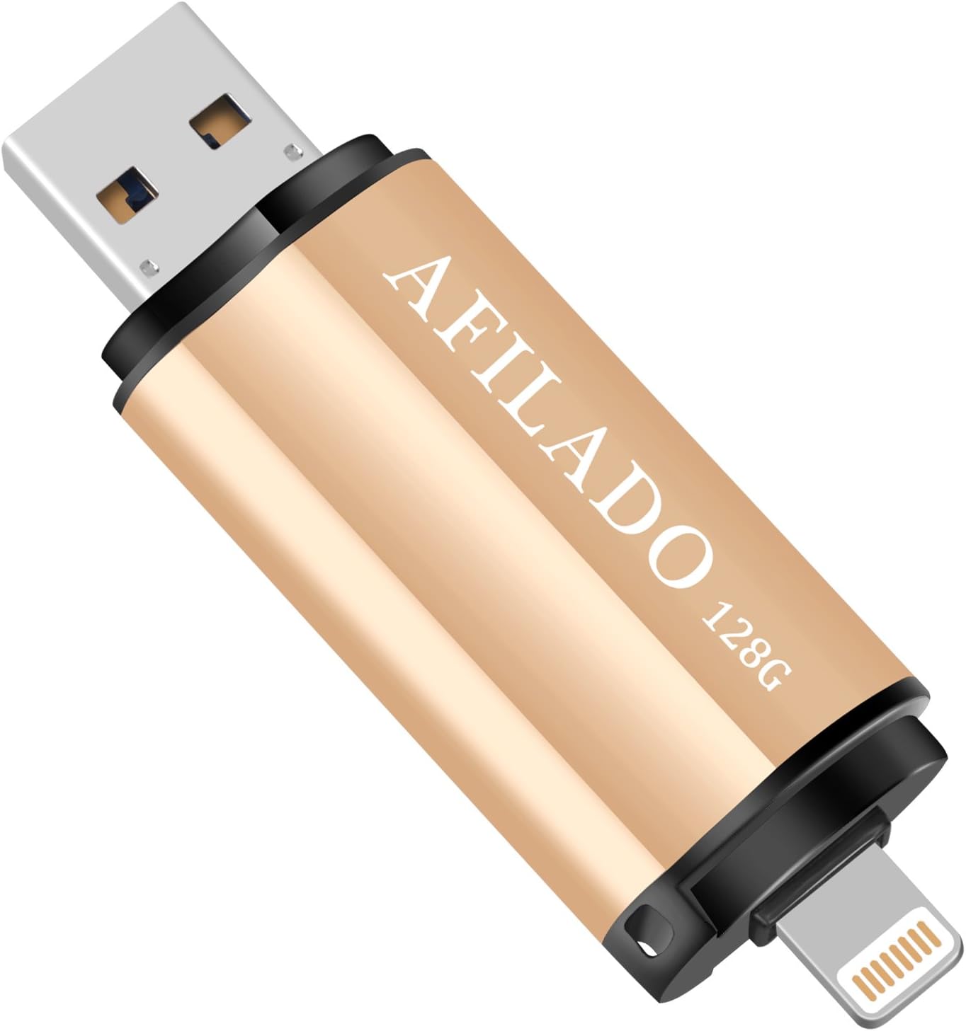 iPhone Flash Drive 128GB iOS Memory Stick, AFILADO USB 3.0 Thumb Pen Drive, Lightning External Storage Expansion for Apple iPad/iPhone/Android & Computers (gold-128Gb)