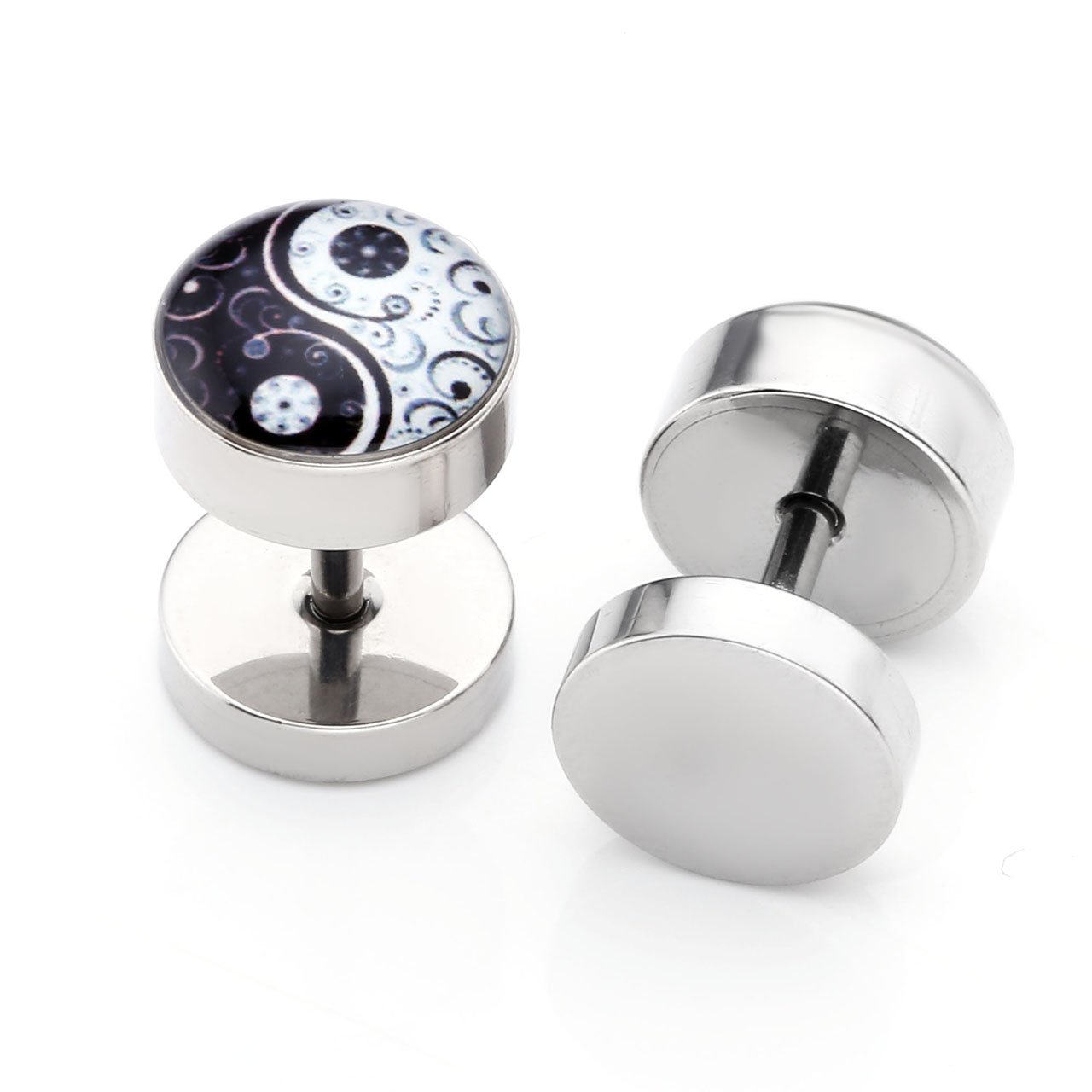 PiercingJ 6pcs 16G Stainless Steel Mensa Womens Stud Barbell Earrings Illusion Ear Piercing Plugs Tunnel Plug 0G Gauge Look