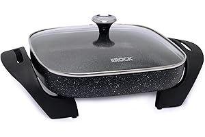 Starfrit The Rock Electric Skillet - 12" x 12" - Rock.Tec Non-Stick Cooking Surface - Tempered Glass Lid - 1200W