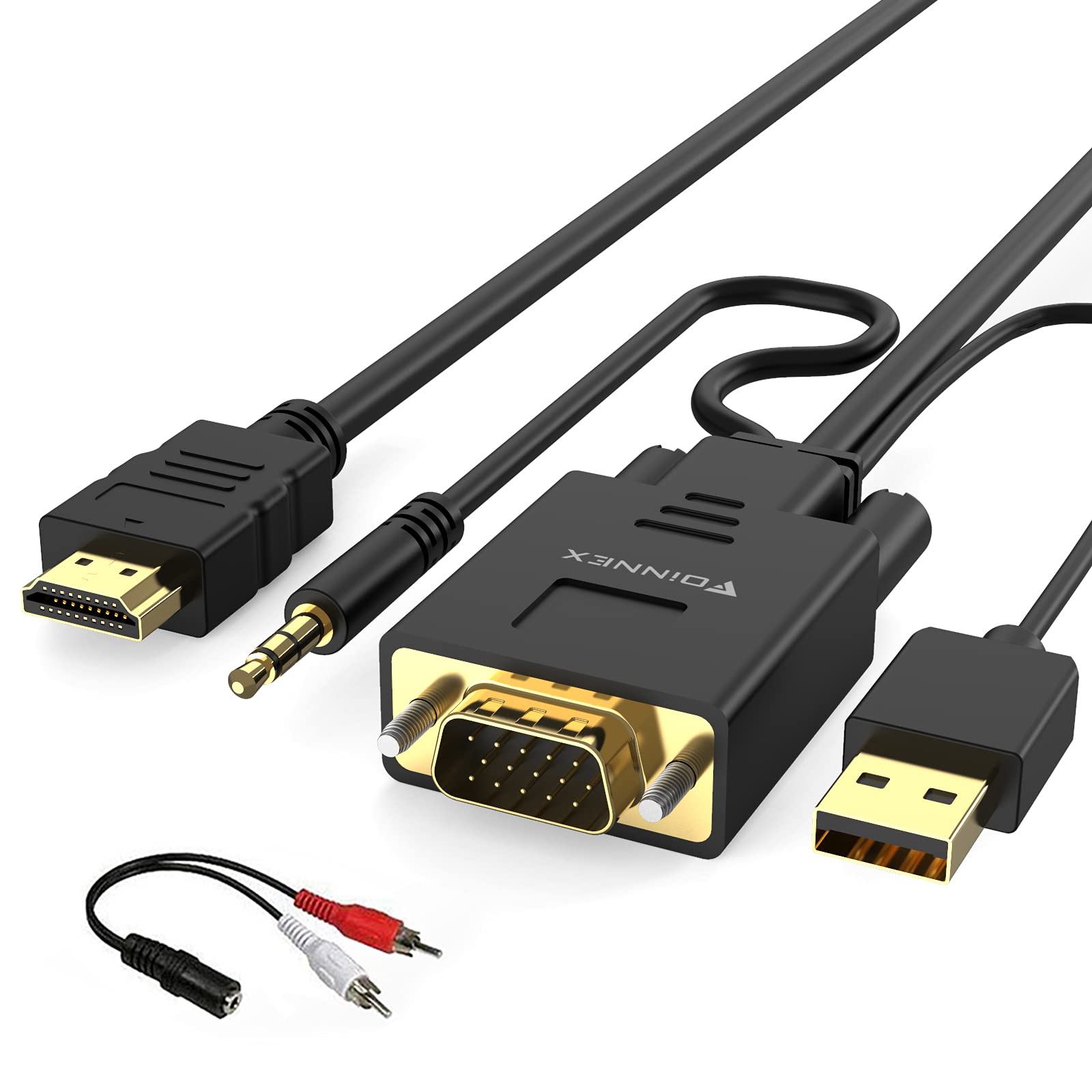 FOINNEX VGA to HDMI Adapter Cable With Audio, Convert PC to TV/Monitor 1080P, Active Male Lead for Computer, Projector, 6FT/1.8M