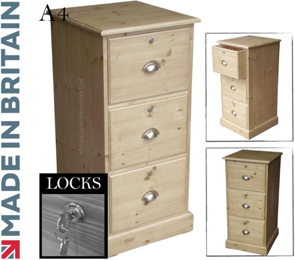 Solid Pine Filing 3 Drawer Handcrafted & Waxed A4 Filing Unit