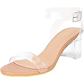 ZriEy Women's Clear Heels Strappy Chunky Block Heeled Sandals 2.2 Inch Open Toe Adjustable Ankle Strap Pump Sandals for Weddings Parties Daily Wear