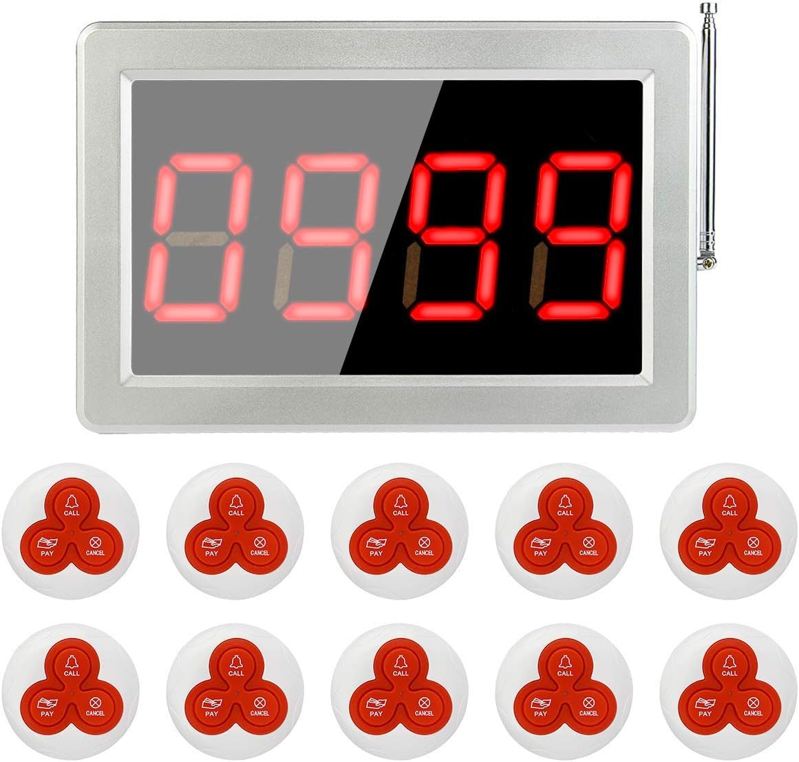 Retekess Wireless Calling System Restaurant Customers Patient Pager System 10 Call Buttons 1 Display Receiver for Clinic Nursing Home Caregiver