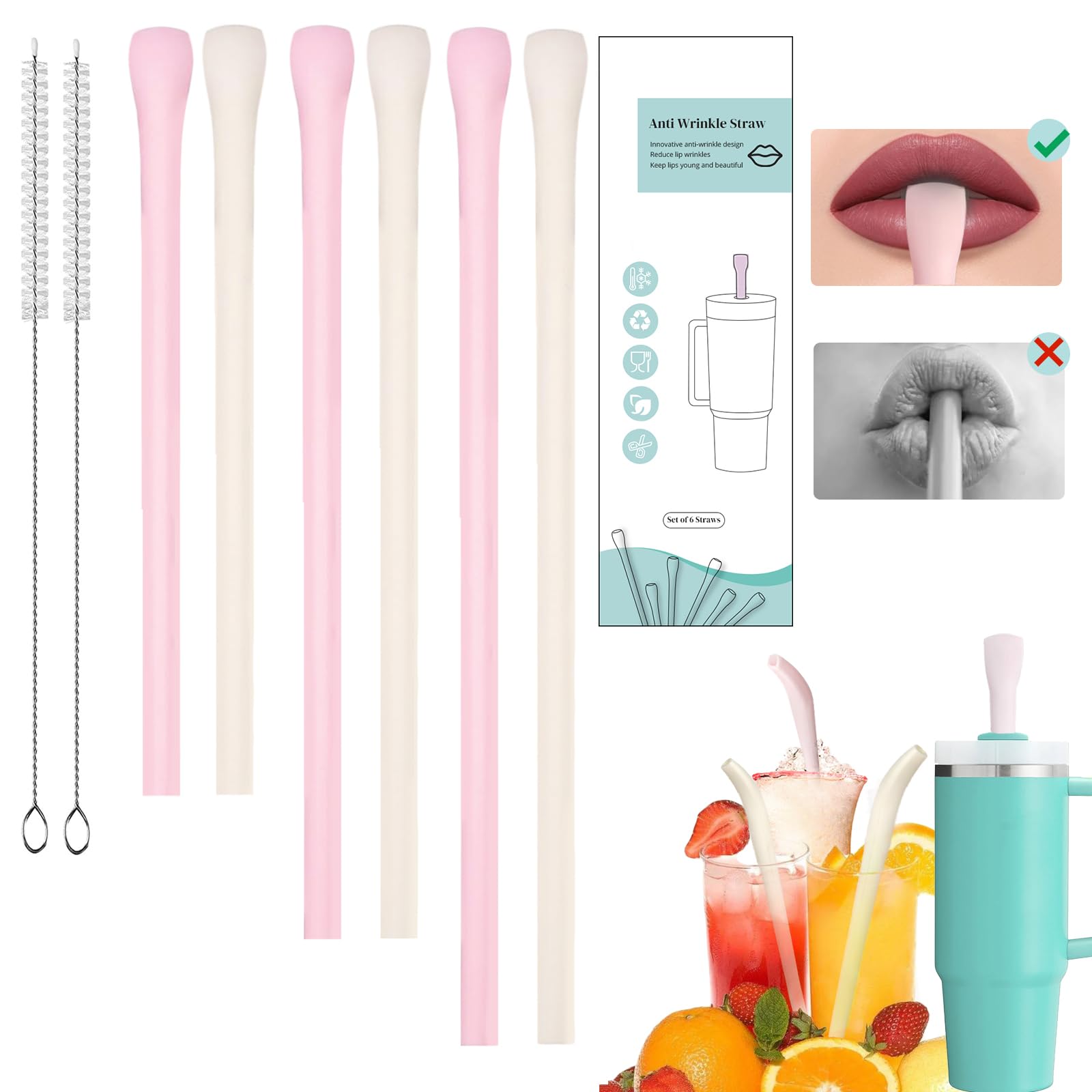 Photo 1 of Anti Wrinkle Straw Set of 6 - Straw for Lip Wrinkles Prevention, Reusable Straws Compatible with Stanley 40 oz & 30 oz Tumblers, Perfect for Lip Filler Users to Maintain Wrinkle-Free Smiles