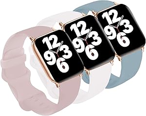 Idon 3-Pack Compatible for Apple Watch Bands 40MM/38MM S/M, Soft Silicone Replacement Sport Watchbands Compatible for Apple Watch Series SE/6/5/4/3/2/1 All Versions (Turquoise + White + Pink Sand)