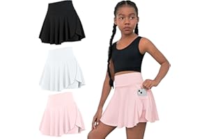 OEBLD Girls Athletic Skort High Waist Tennis Skirts with Shorts Butterfly Ruffle School Skirts with Pockets