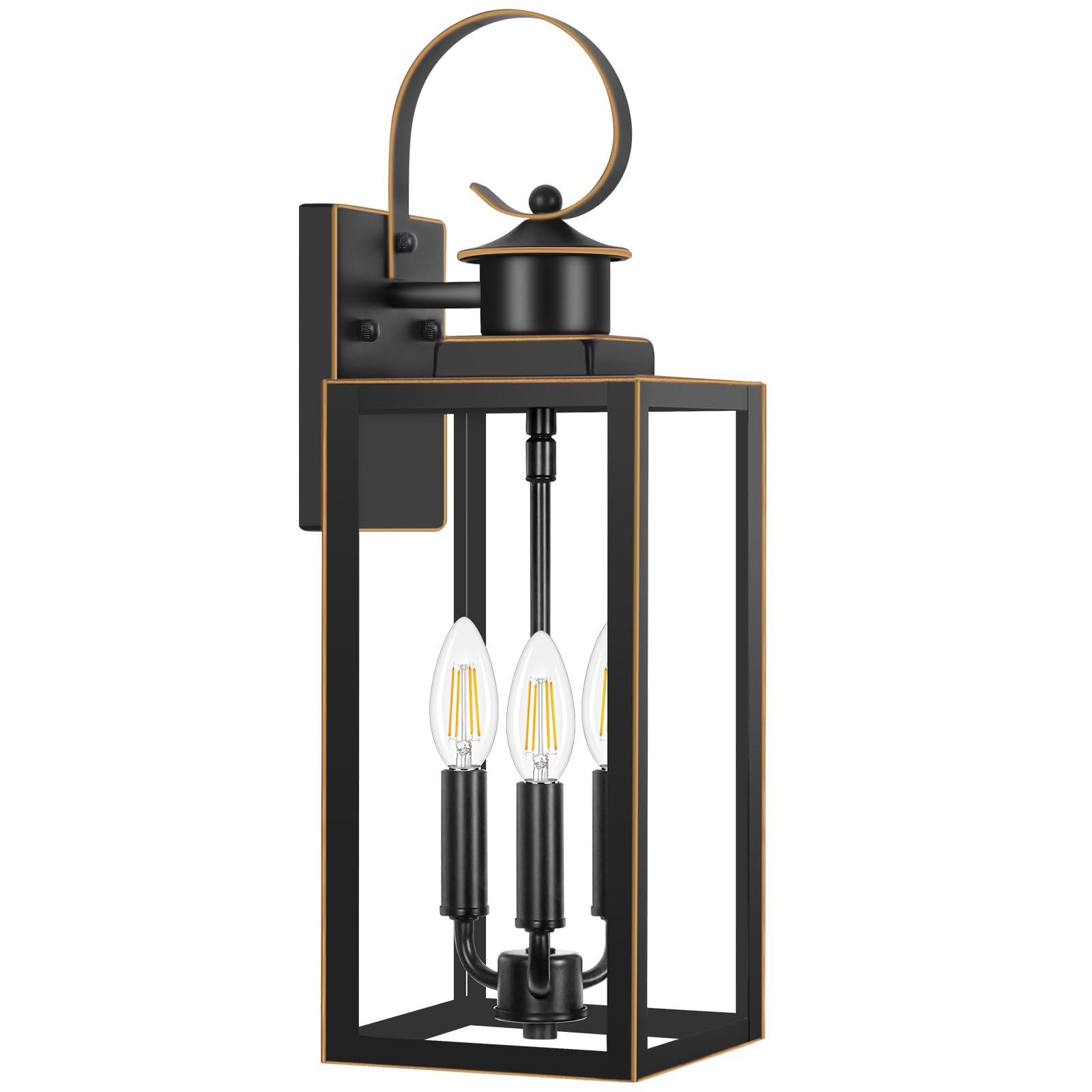 Photo 1 of 3-Light Outdoor Wall Light Fixtures, 19 Inch Large Waterproof Exterior Wall Sconces with Glass Shades, Black with Gold Trim Anti-Rust Outside Wall Lantern for House, Front Porch, Patio, Garage