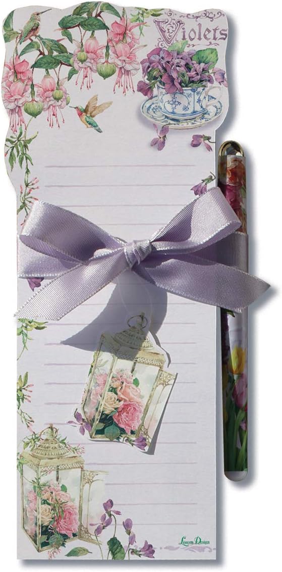 Lissom Design Die-Cut Magnetic List Pad, 3.75 x 8.75-Inches, Sweet Violets