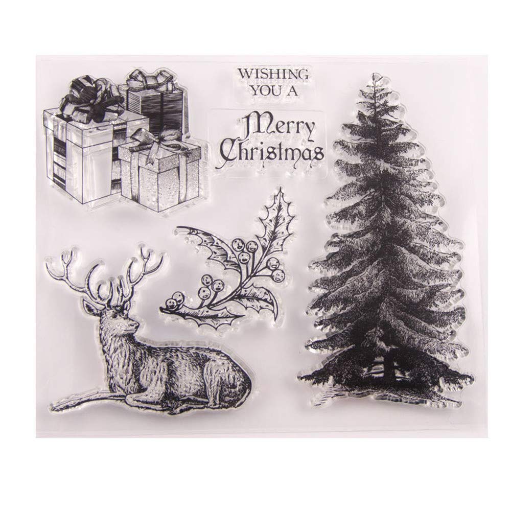 Merry Christmas Christmas Tree Decors Elk Deer Clear Stamps for Christmas Cards Making Decoration and Scrapbooking Rubber Stamps for Craft-A1591