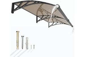 GUANSU-CN Window Awning Door Canopy 40"x60", Awnings for Doors Polycarbonate Cover Patio Door Awning UV Rain Snow Sunlight Protection Hollow Sheet with Separate Drainage Sink, Black Bracket & Brown Board