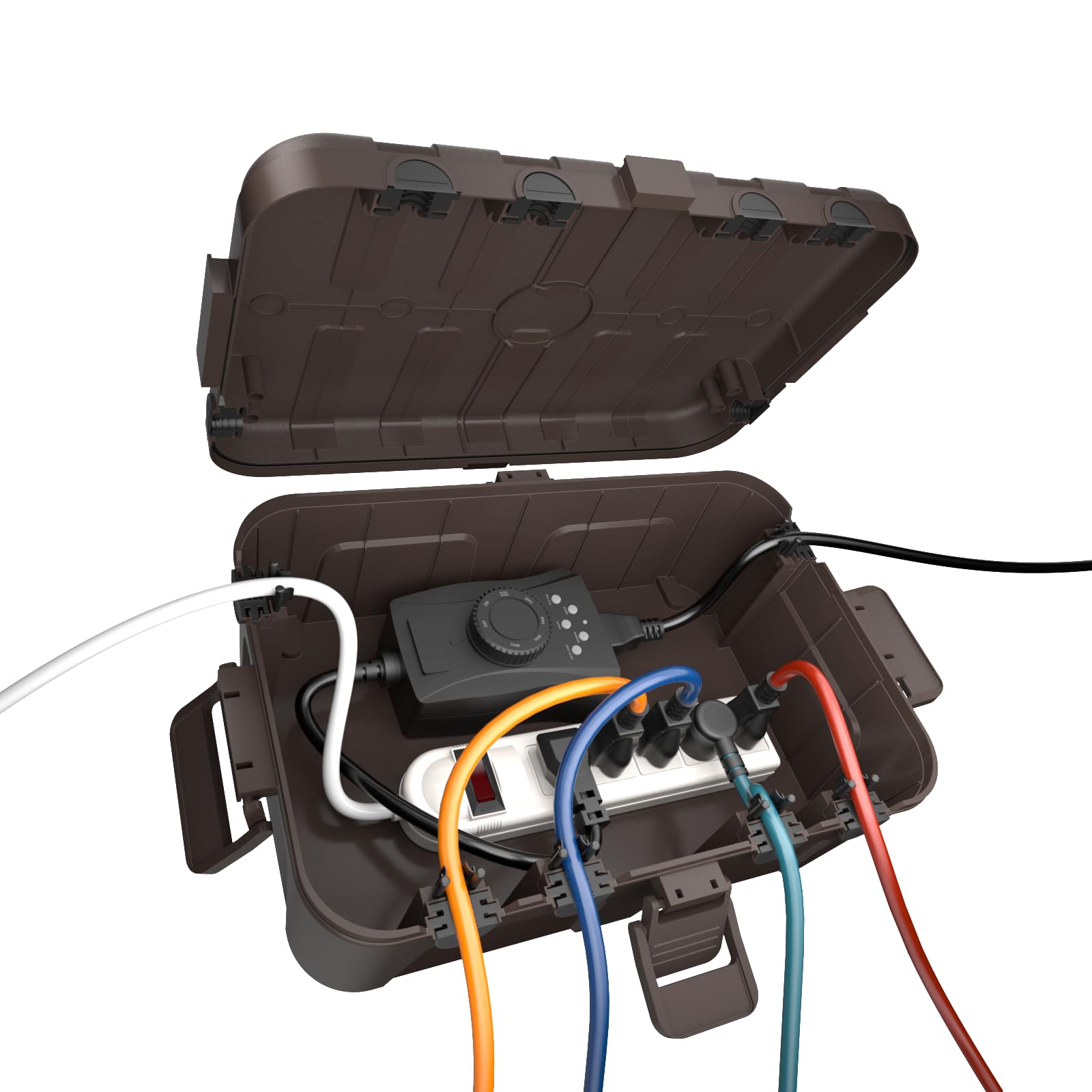 Photo 1 of Flemoon Outdoor Electrical Box Waterproof, IP54 Waterproof Extension Cord Cover, Protect Outlet, Plug, Socket, Timer, Power Strip, Holiday Light, Large Weatherproof Connection Box, Brown