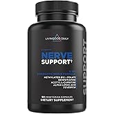 Livingood Daily Nerve Support Supplement for Women & Men, 12-in-1 Nerve Health Formula with Methylated B12, Folate, Benfotiamine, Alpha Lipoic Acid & Feverfew, Gluten Free, Non-GMO, 60 Capsules