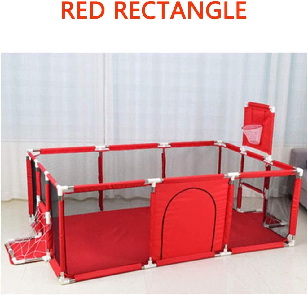 Children's Play Fence Portable Child Playpen Rectangle Toddlers Play Yard with Door Activity Center Child Play Game Fence Anti-Fall Play Pen,Red