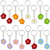 SUPERFINDINGS 16Pcs 8 Color Daisy Keychain Crochet Flower Keychain Handmade Floral Keyring Flower Bag Charms Hanging Pendant Charm Keyrings for Bags Purse Car DIY Ornament