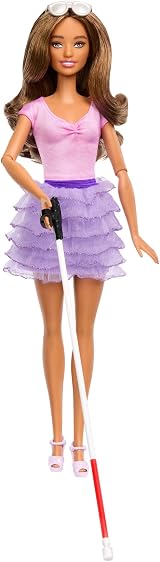 Barbie Fashionistas Doll #228 Blind Barbie with Cane Sunglasses Pink Top Skirt