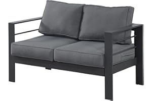 Wisteria Lane Patio Furniture Aluminum Loveseat, All-Weather Outdoor 2 Seats Sofa Couch, Gray Metal Chair with Dark Grey Cushions