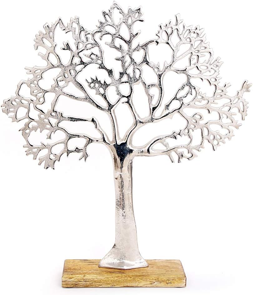 Extra Large Beautiful Polished Aluminium on Wood 'Tree of Life' Sculpture Decoration Jewellery Stand - 63cm