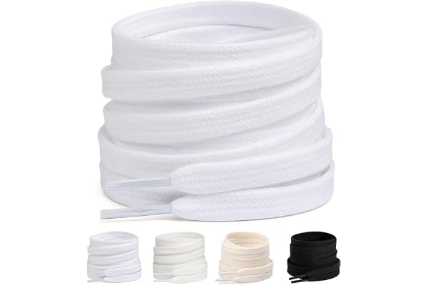 Stepace [2 Pairs] 100% Cotton Flat Shoe Laces 5/16" Wide Shoelaces for Sneaker Running Athletic Shoes