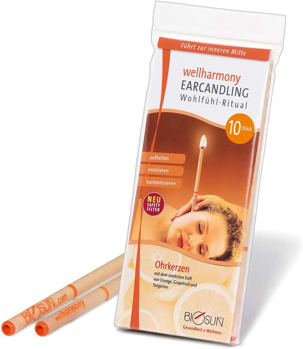Biosun wellHarmony Ear Candles/Candles with Safety Filter. Sensual Fragrance of Orange, Grapefruit Tangerine