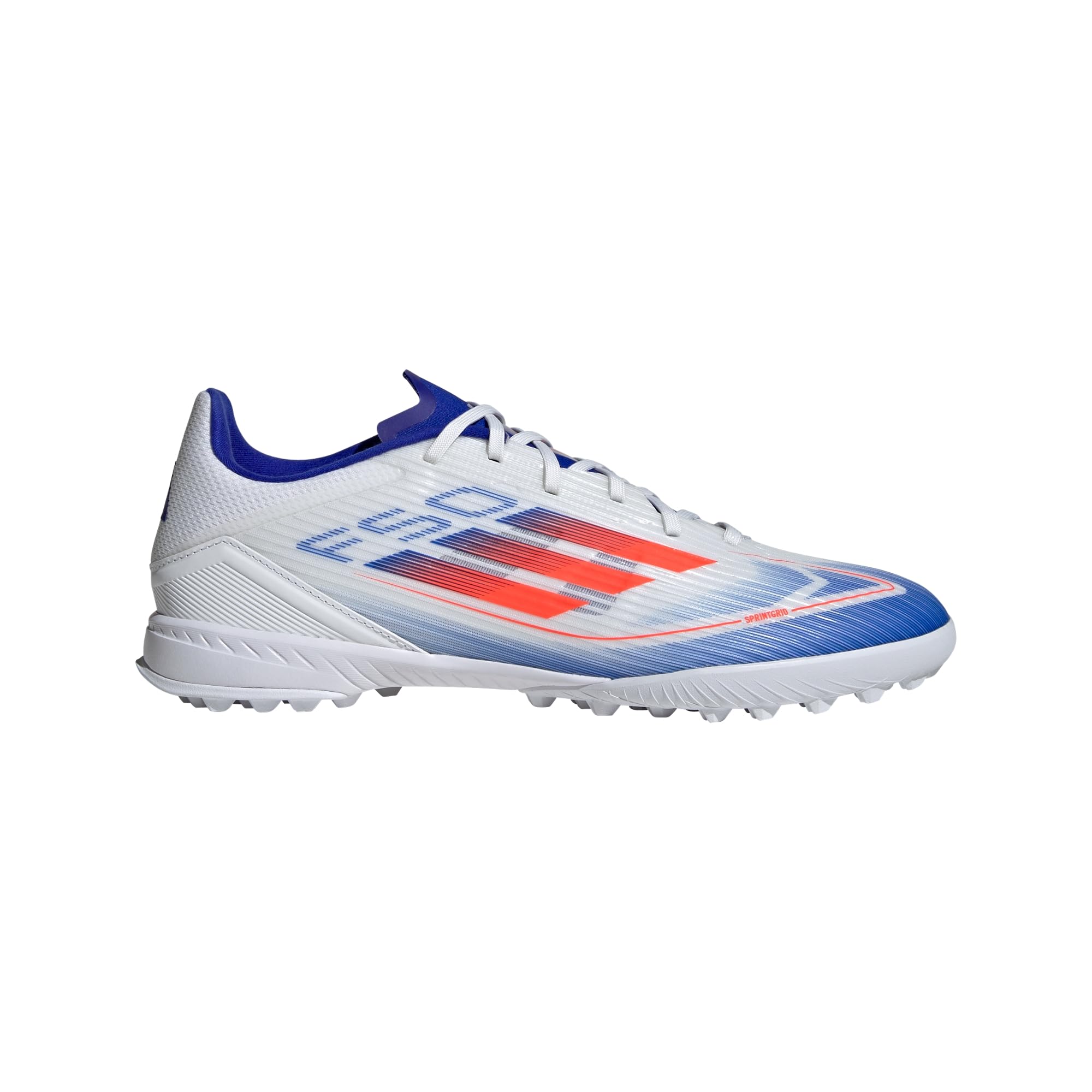 Photo 1 of adidas Unisex F50 League Turf Soccer Cleats Sneaker, White/Solar Red/Lucid Blue, 7.5 US Men