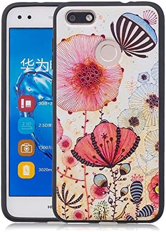 anzeal Huawei P Smart Cases, Shock-Absorption TPU Rubber Gel Ultra Slim Protective Case Silicone Shockproof Cover for Huawei P Smart Pink Flower