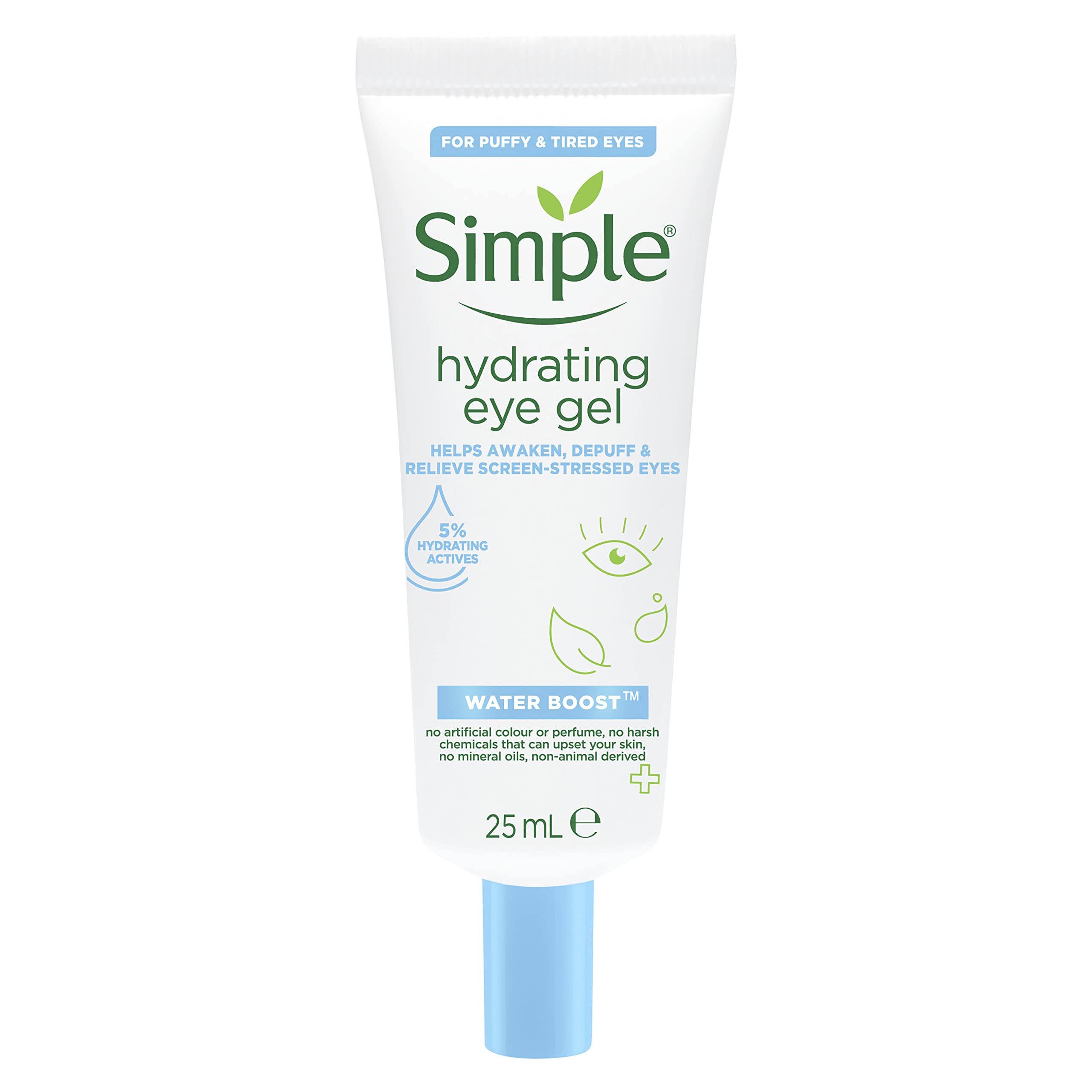 Simple Water Boost Hydrating Eye Gel cruelty-free and vegan for the deep & long-lasting hydration of screen-stressed and tired eyes 25 ml
