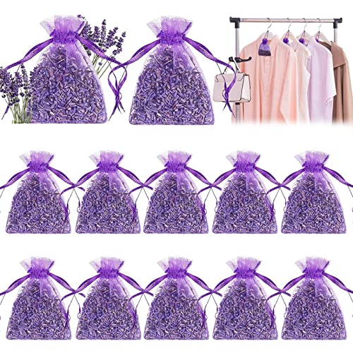 Lavender Sachets, 12 Packs Dried Lavendar Flower Sachets, Sachets Dried Lavender Lasting Dry Flowers Sachets Bulk Natural Air Freshener Fragrance Products for Drawers, Closets, Dressers, Car, Home