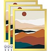 ijuerybai Gold 16x20 Picture Frame Set of 3, High Transparent Frame for 16 By 20 Photo Collage Canvas Poster Size Wall Mount and Tabletop Horizontally Vertically (Gold, 16 x 20 inches)